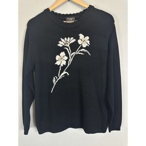 Vintage Southern Lady Floral Knit Sweater Made in USA Size Medium Grandmacore